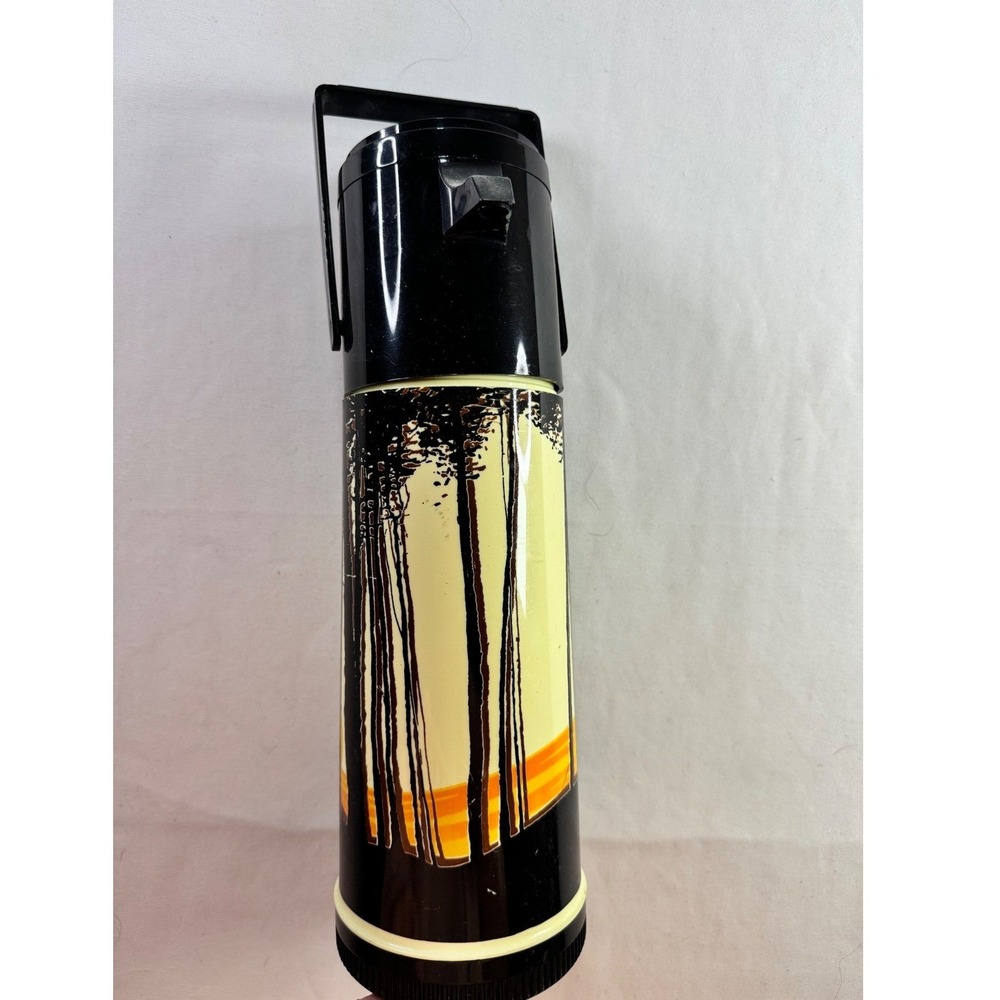 Aladdin Pump-A-Drink Thermos‎ 1qt Vintage Sunset Forest P150 Nashville TN Black